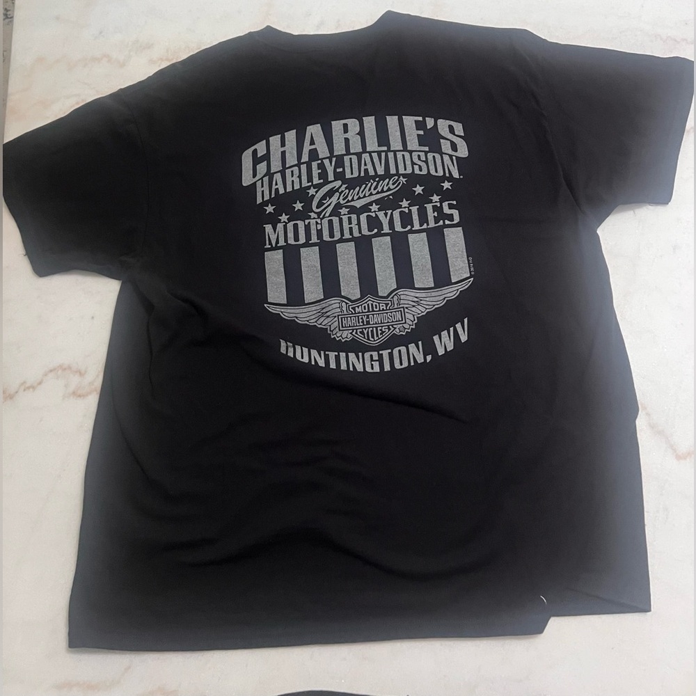 Harley Davidson Motorcycles Bass Fishing Black Tee  Men’s XL Huntington, WV 2015 - Picture 3 of 5